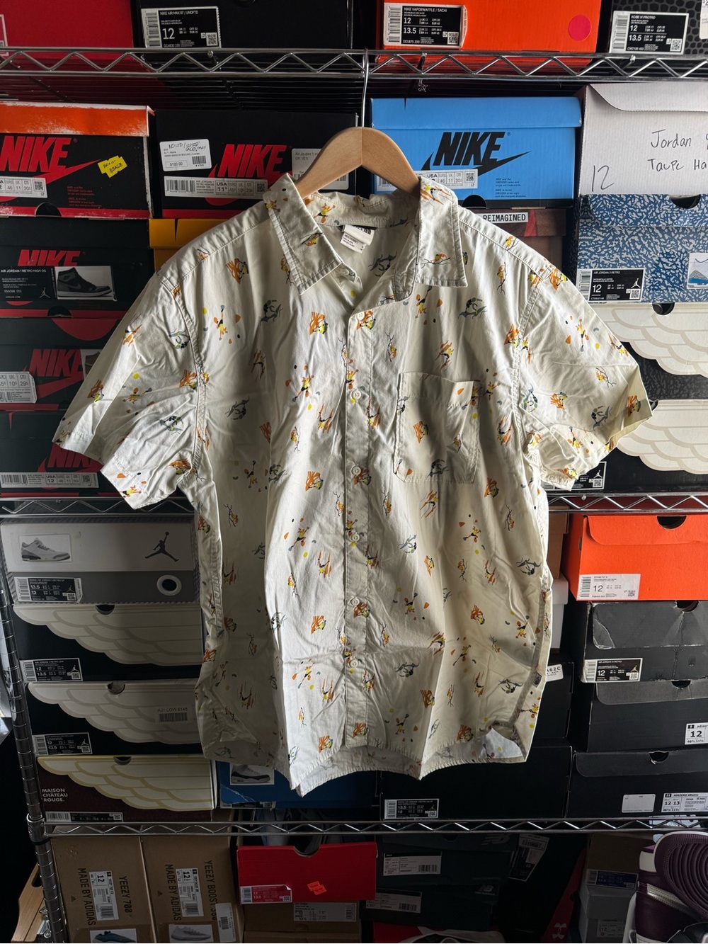 The North Face Men's Short-Sleeve Button-Up Shirt in Cream with Yellow Accents